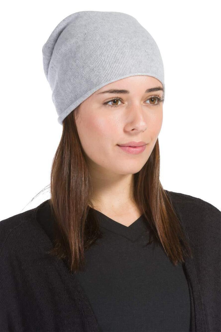 4607 100% Pure Cashmere Winter Slouchy Beanie Light Gray